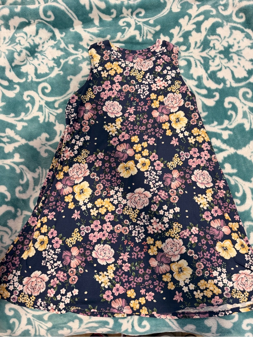 Amy Byer Navy Floral Swing Dress - Pink & Yellow Blooms